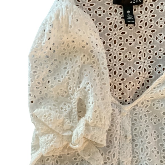 Aqua Eyelet Little White Dress - Picture 6 of 9